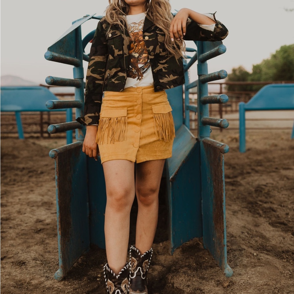 Mustard Fringe Skirt